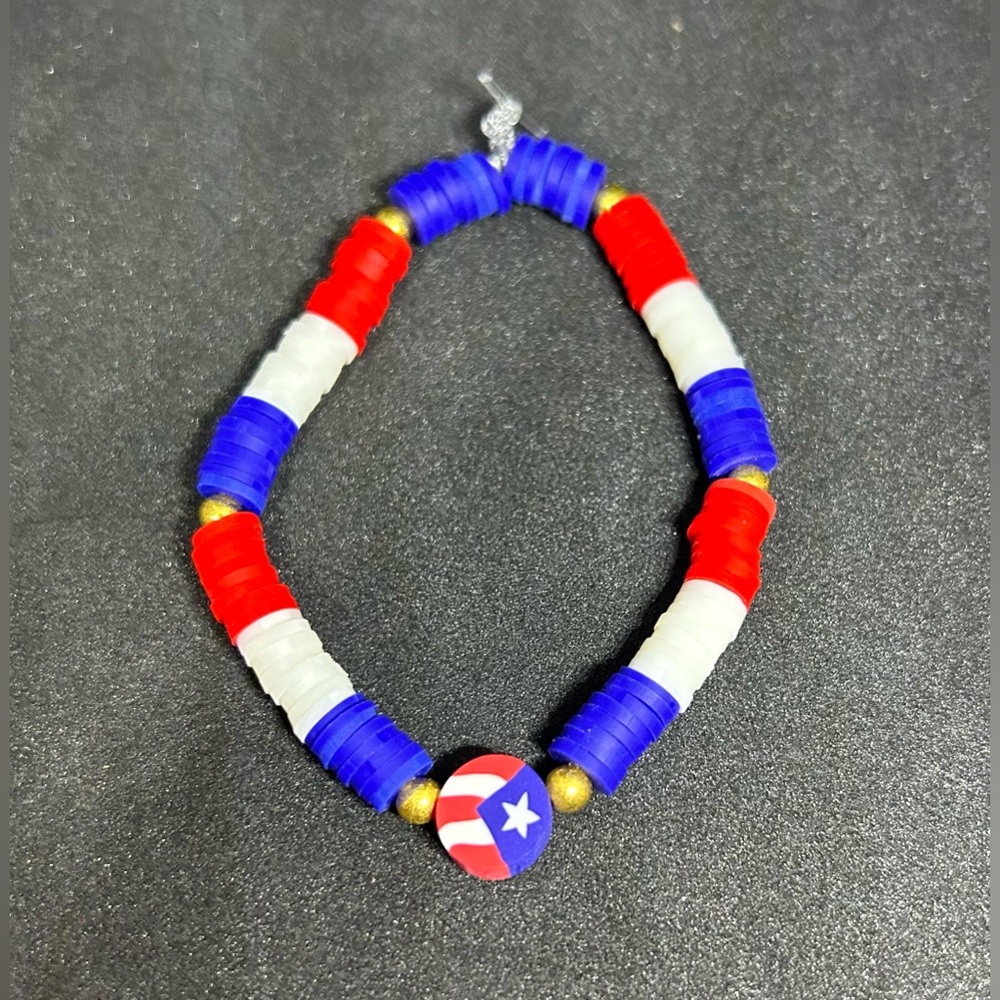 Red, White & Blue (Holiday) Heishi Bracelet - Picture 4 of 7